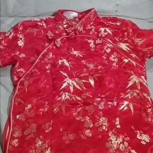 Red Cheongsam style blouse